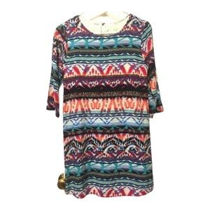 Everly Mini Dress Geometric Tribal Print Shift Scoop Neck Multicolor Size‎ S